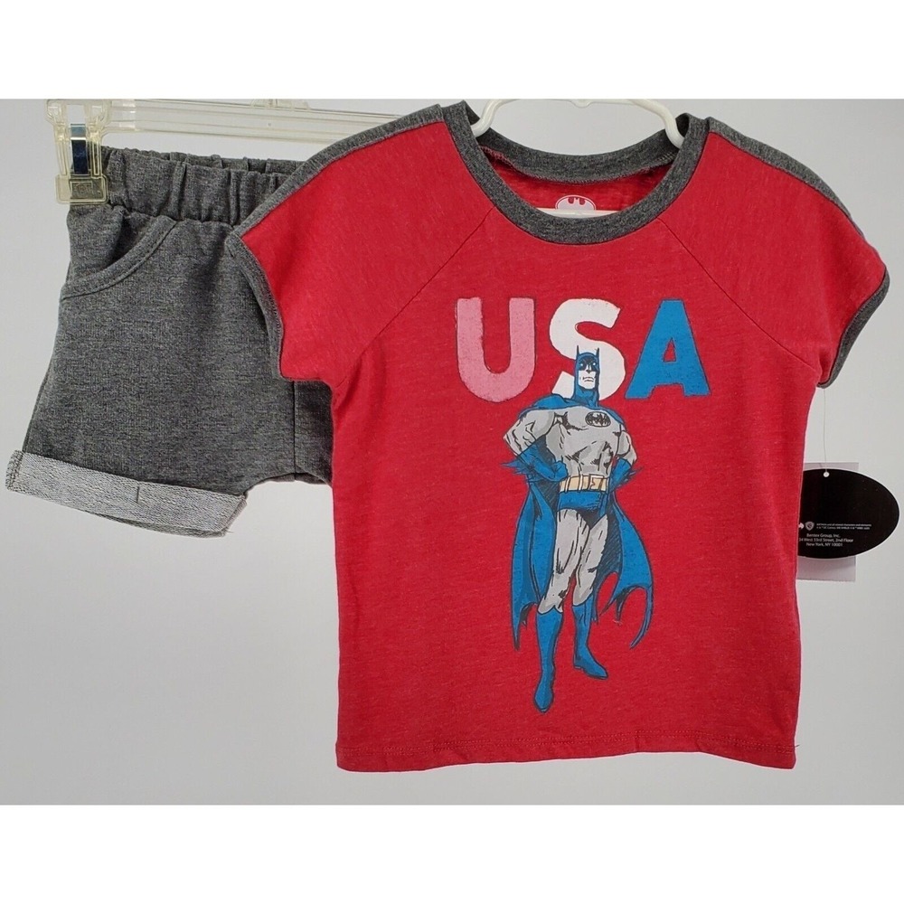 DC Comics Infant Toddler 18 Month Boys Red USA Batman T-Shirt & Shorts Set New